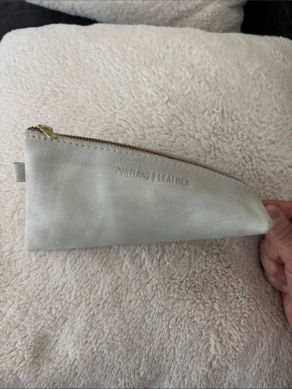Portland Leather Cream Leather Zip Pouch with Gold-Tone Hardware
